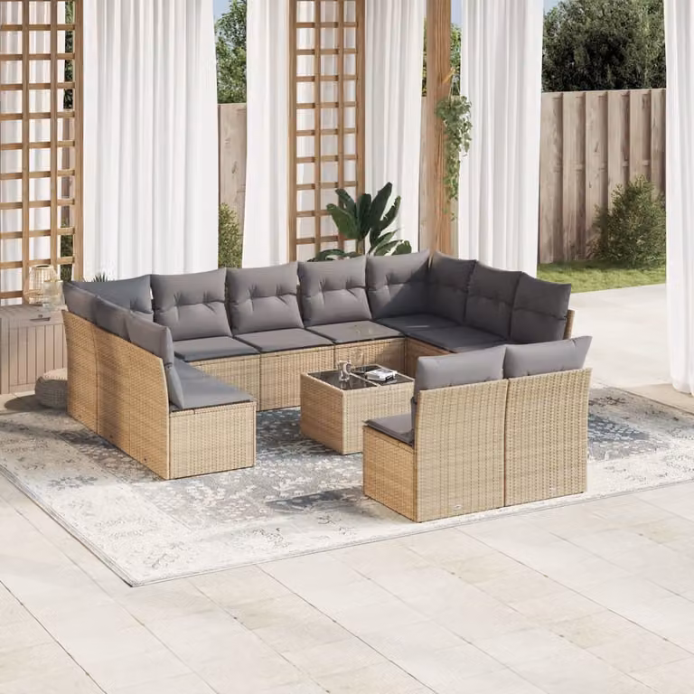 Set Divani da Giardino vidaXL a Forma a U con Tavolino da Esterno e Cuscini Beige e Grigio