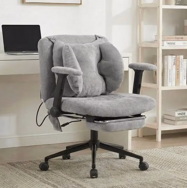 Sedia da ufficio ULEVR girevole a 360¡ã con cuscino lombare gonfiabile, ruote e seduta ampia in tessuto grigio
