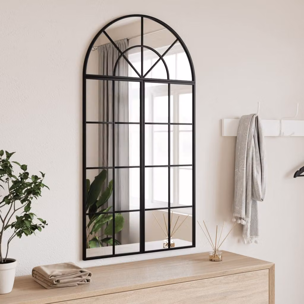Specchio da parete ad arco vidaXL in metallo e vetro nero L: 60 cm, H: 110 cm