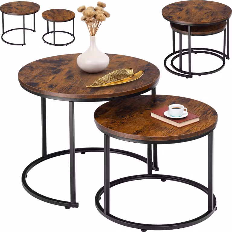 Set di tavolini da caffè 2in1 tavolino rotondo per soggiorno LOFT RUSTIC