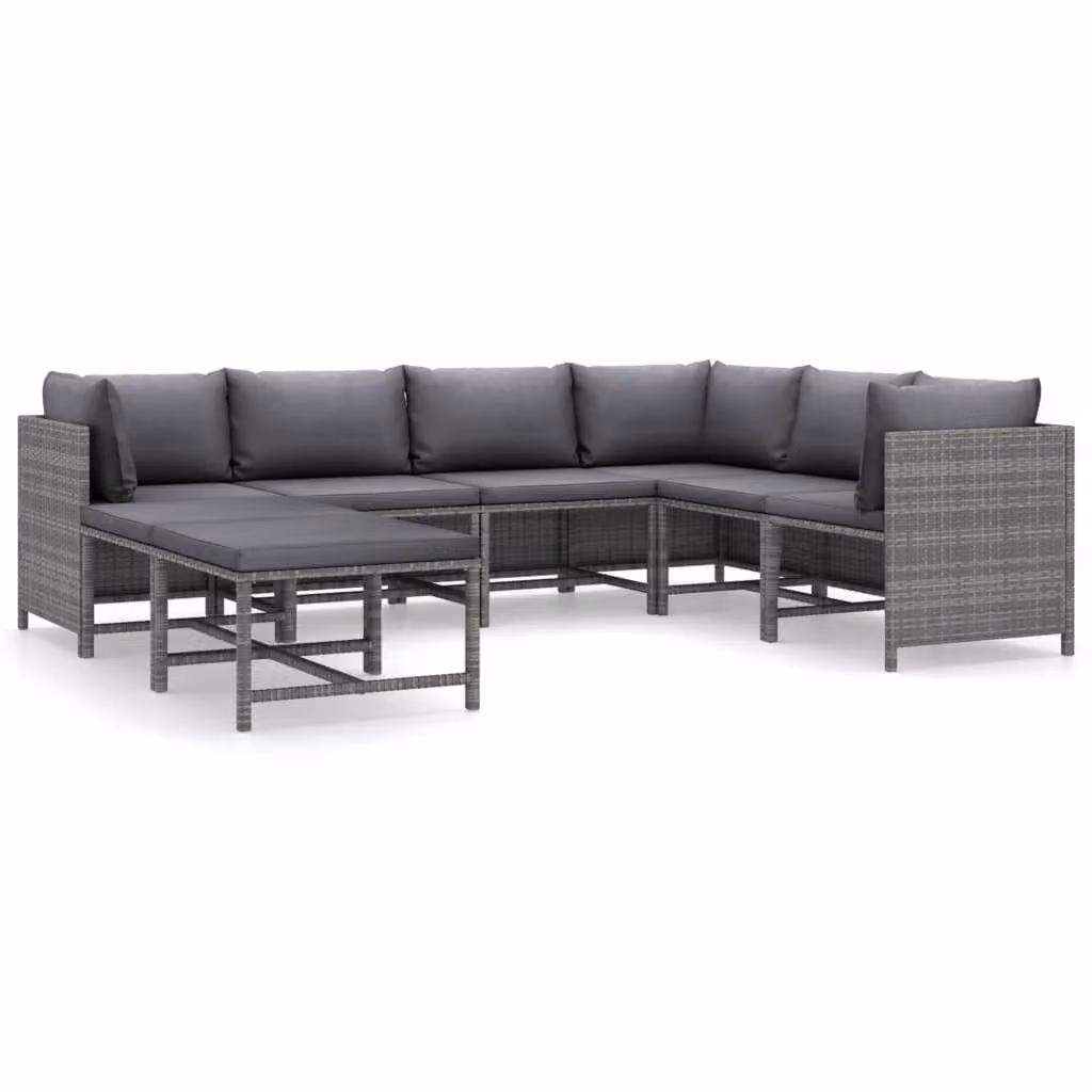 Set Divani da Giardino 8 pz con Cuscini in Polyrattan Grigio