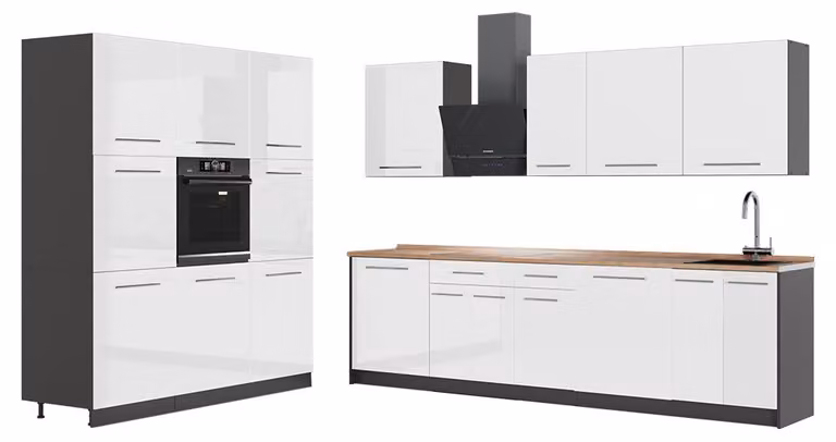 Cucina componibile Vicco Fame-Line Bianco lucido/Antracite 460 cm, PL Rovere, Model 63774