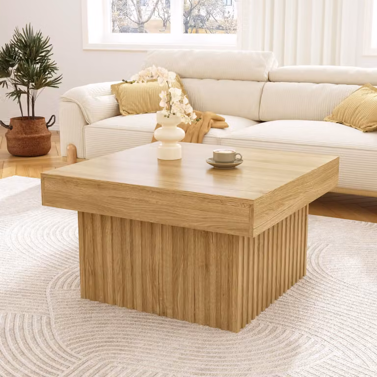 Tavolino Merax 79x79x46 cm con piano in PB e base in MDF, tavolino minimalista robusto e facile da pulire, ideale per soggiorno, natura