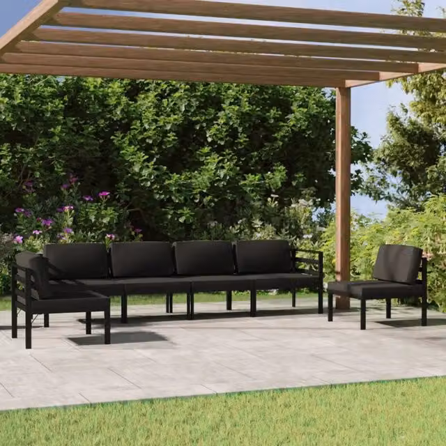 Set da giardino moderno vidaXL composto da 6 pezzi con struttura in alluminio antracite e cuscini imbottiti in tessuto resistente ai raggi UV