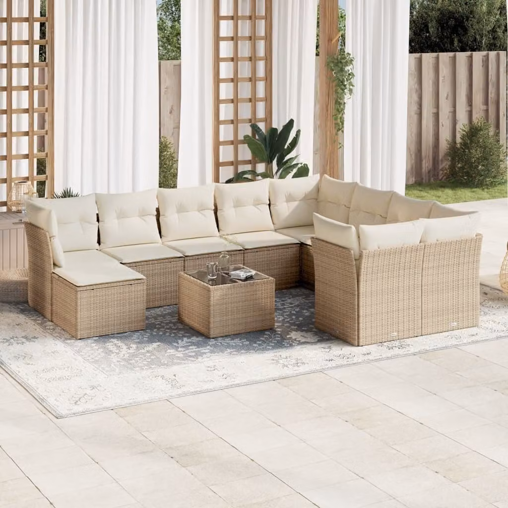 Maison Exclusive - Set da giardino 11 pezzi con cuscini in polyrattan beige