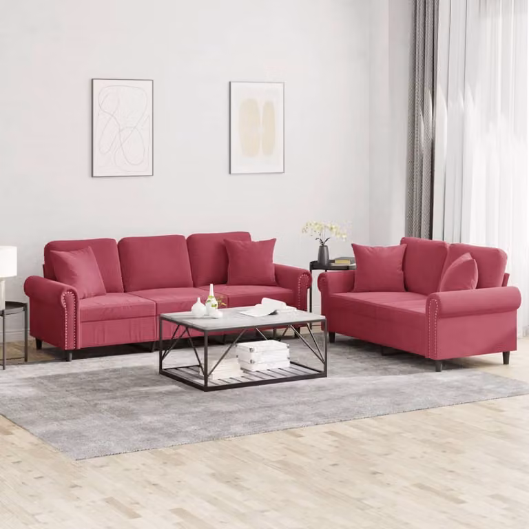 Maison Exclusive - Set divano a 2 posti con cuscini in velluto bordeaux