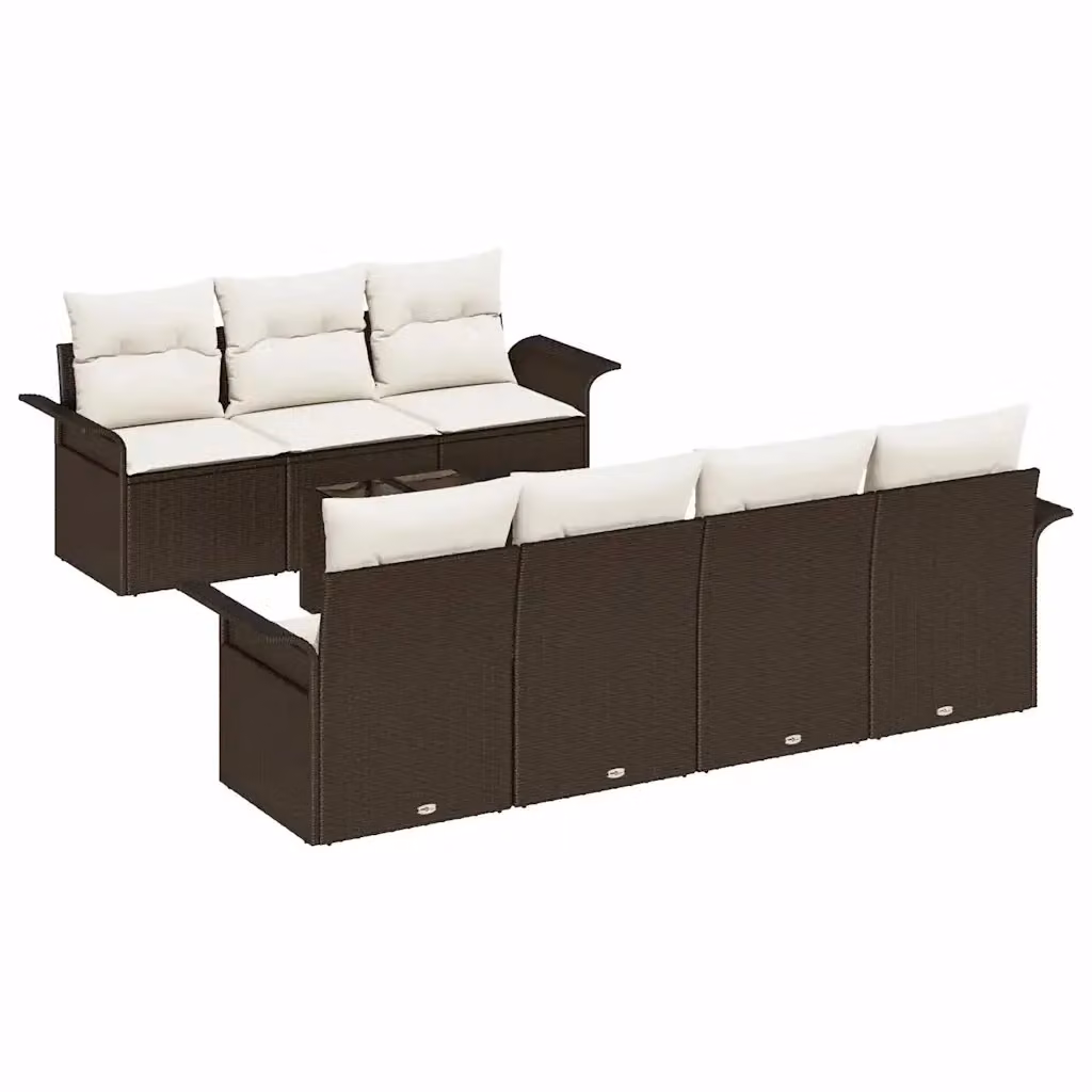 Set Divano da Giardino vidaXL 8 Pezzi Marrone con Cuscini e Tavolino in Polyrattan e Acciaio – 2
