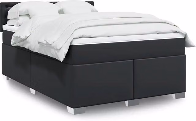 Letto con Giroletto a Molle e Materasso Ibrido vidaXL in Similpelle Nero, L/P: 160 x 200 cm