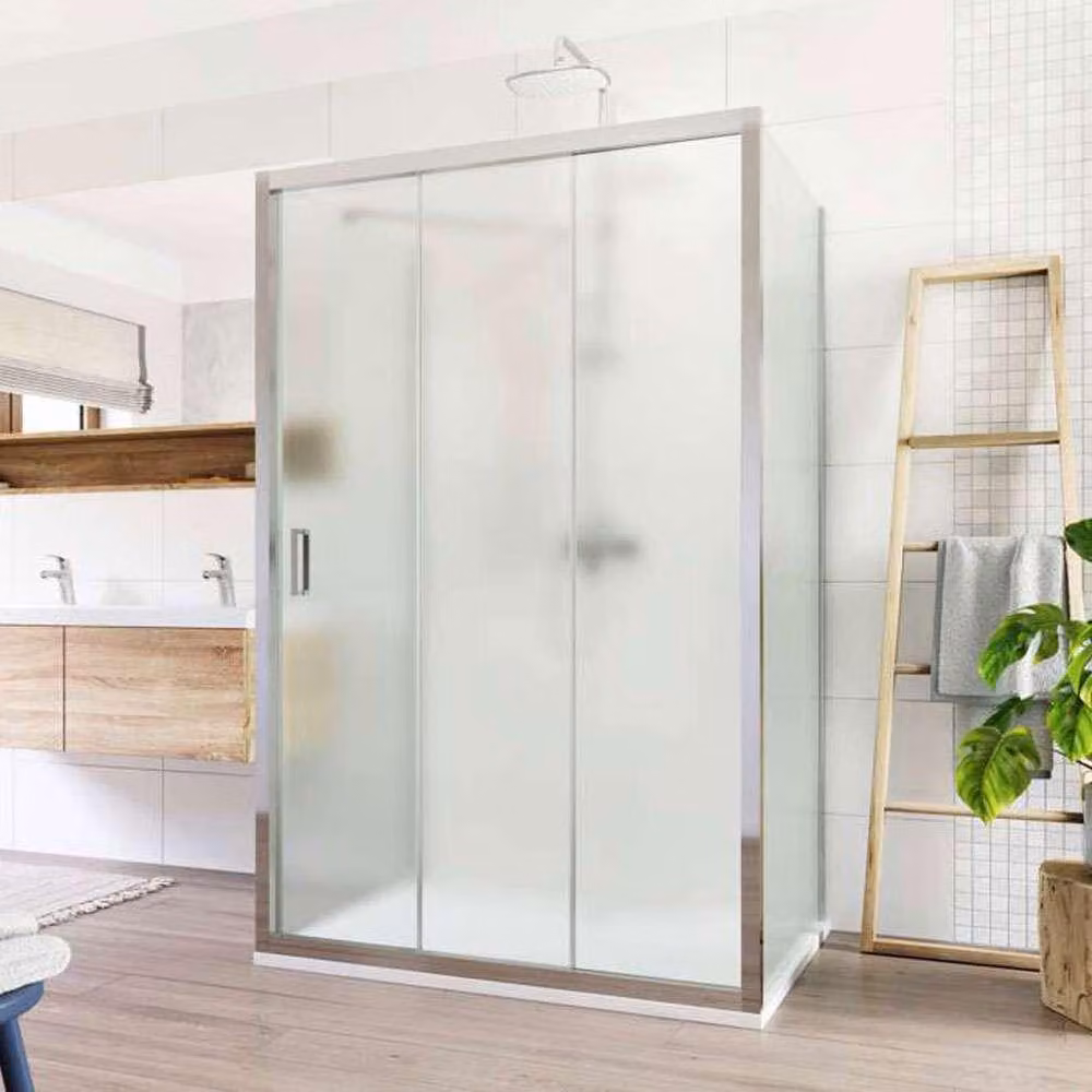 Cabina doccia Mereo, Lima, rettangolo a U, tre pezzi, 100x80x100 cm, cromo ALU, vetro Point - CK89682K