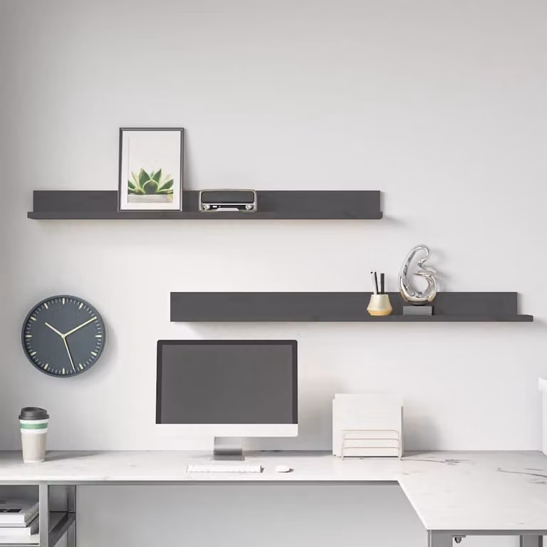 Set di 2 mensole da parete vidaXL in legno massello di pino color grigio, stile rustico, L 110 cm x P 11 cm x H 9 cm