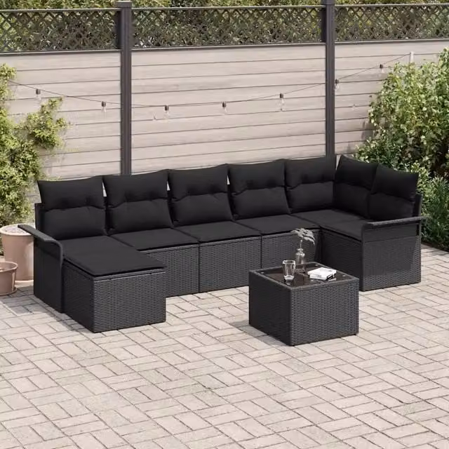 Set Divano da Giardino 8 pz Nero polyrattan 3345463