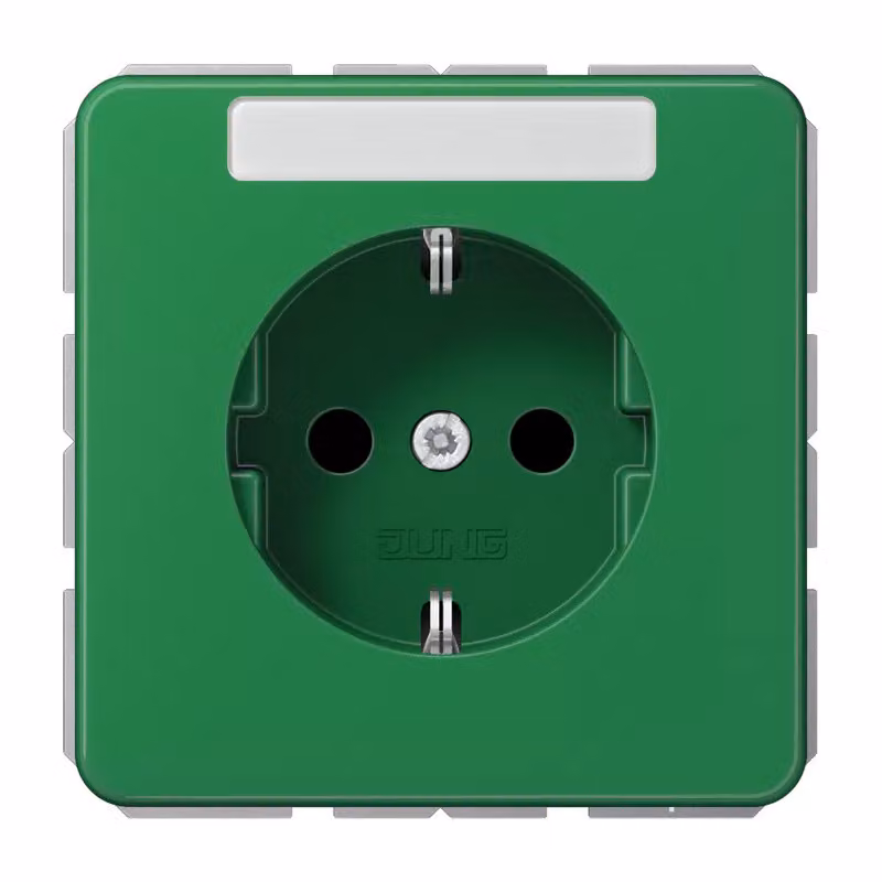 Presa Jung SCHUKO, 16 A 250 V ~, con campo di etichettatura, protezione tattile avanzata integrata, termoplastica, serie CD, verde (per SV) CD1520BFKINAGN