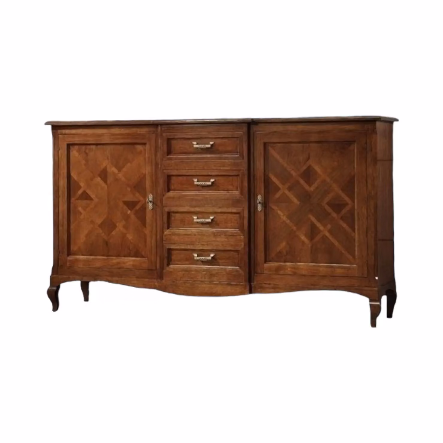 Credenza classica in legno di faggio marrone con 2 porte e 4 cassetti Mobili 2G L: 200 cm, P: 52 cm, H: 113 cm – 2