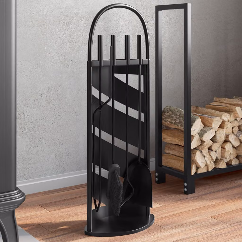 Set di attrezzi per caminetto vidaXL in metallo nero, 5 pezzi, L/P/H: 23 x 15 x 66 cm