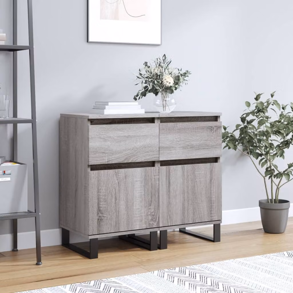 Set di 2 credenze moderne vidaXL in legno e metallo, colore grigio, da appendere al muro, L: 40 cm, P: 35 cm, H: 70 cm