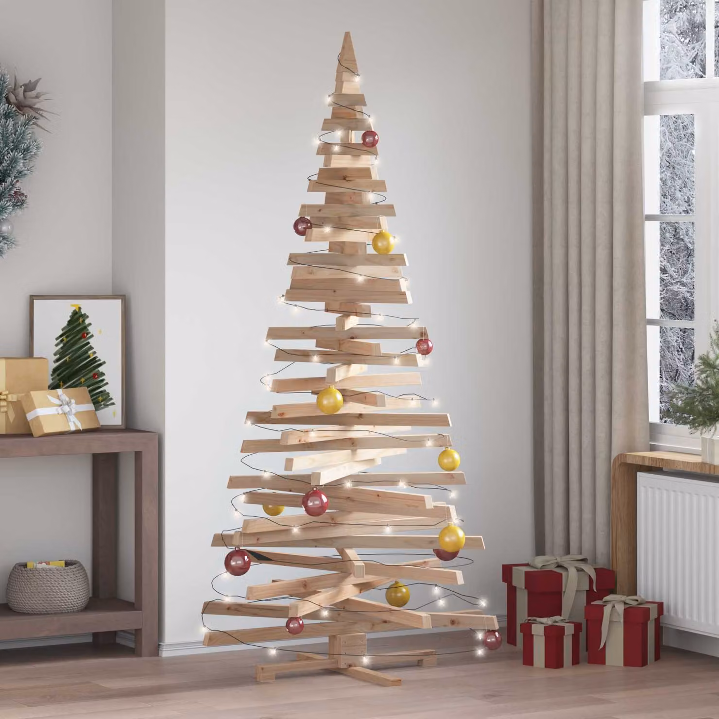 Albero di Natale naturale vidaXL in legno di pino massello, colore marrone, Altezza: 210 cm