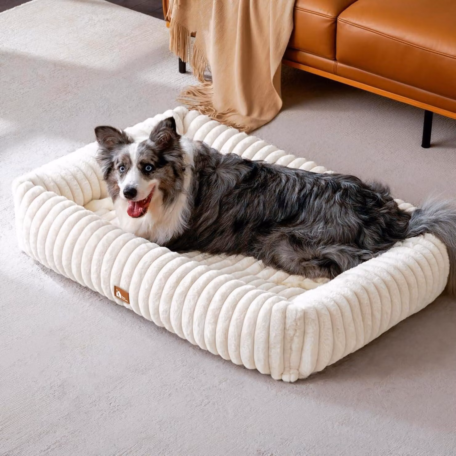 Cuccia per cani, divano a 4 lati, taglia XL, beige, 109 x 76 x 20 cm, lavabile, imbottitura in memory foam, antiscivolo