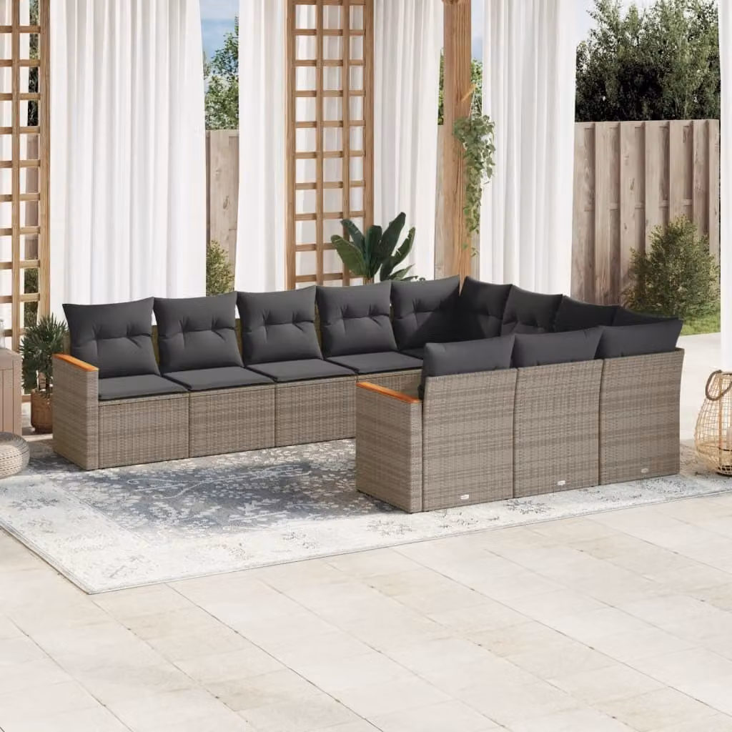 Maison Exclusive - Set Divano da Giardino 10 pz con Cuscini Grigio in Polyrattan