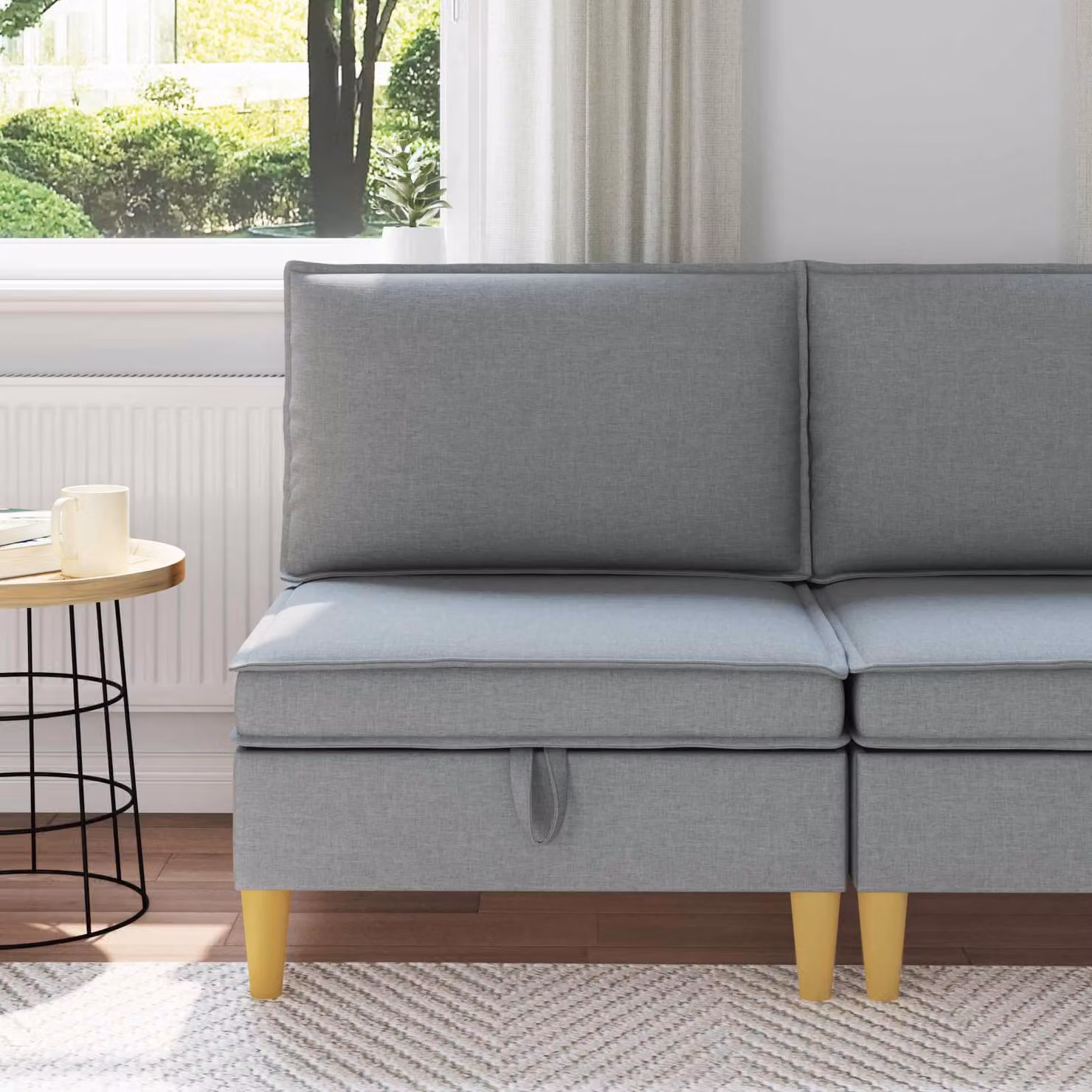 Divano con contenitore in tessuto vidaXL con struttura in legno e stile minimalista disponibile in marrone o grigio