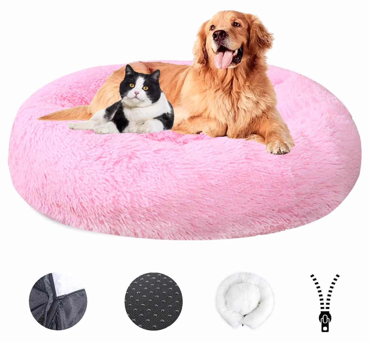 Cuccia per cani, morbida e lavabile, diametro 80 cm, rosa acceso