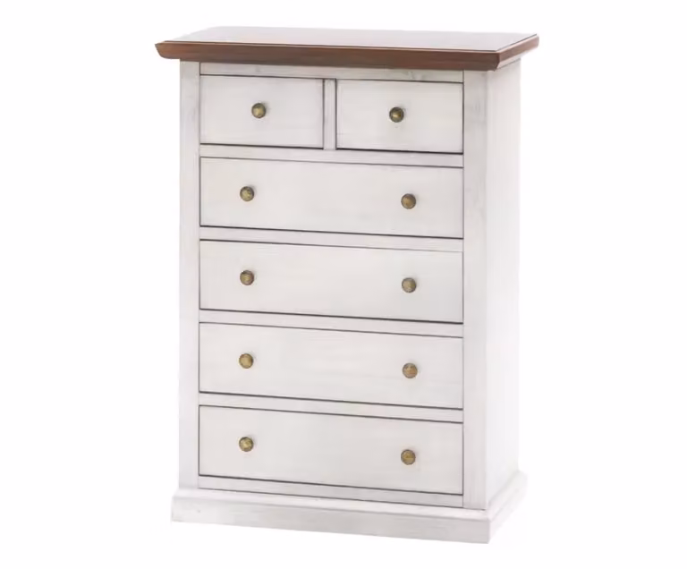 Cassettiera in legno shabby chic Mobili 2G bianco anticato e noce L/P/H: 62 x 37 x 93 cm