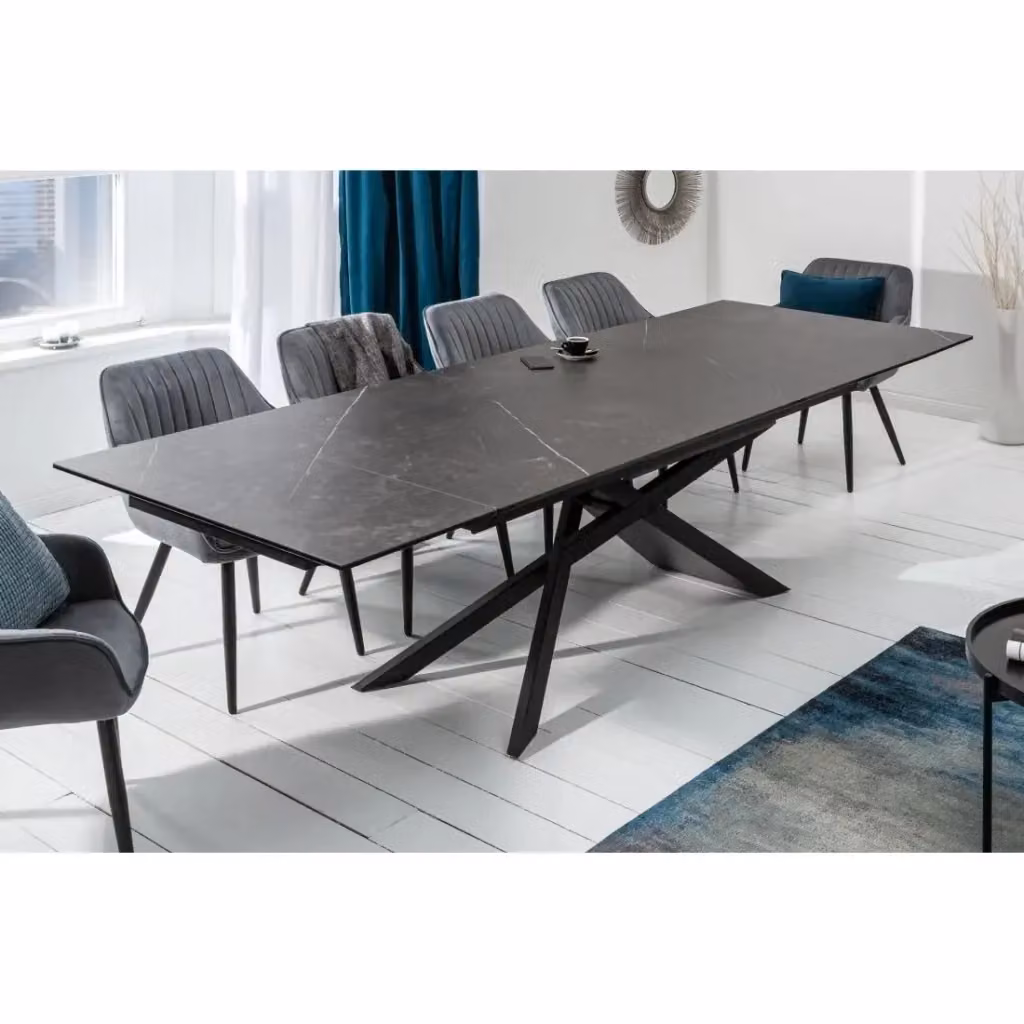 Tavolo da pranzo rettangolare Meublorama estensibile con piano in ceramica opaca e vetro temperato, colore antracite e nero – 2