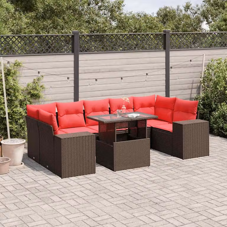 Maison Exclusive - Set di 8 pezzi per giardino con cuscini, marrone, polyrattan