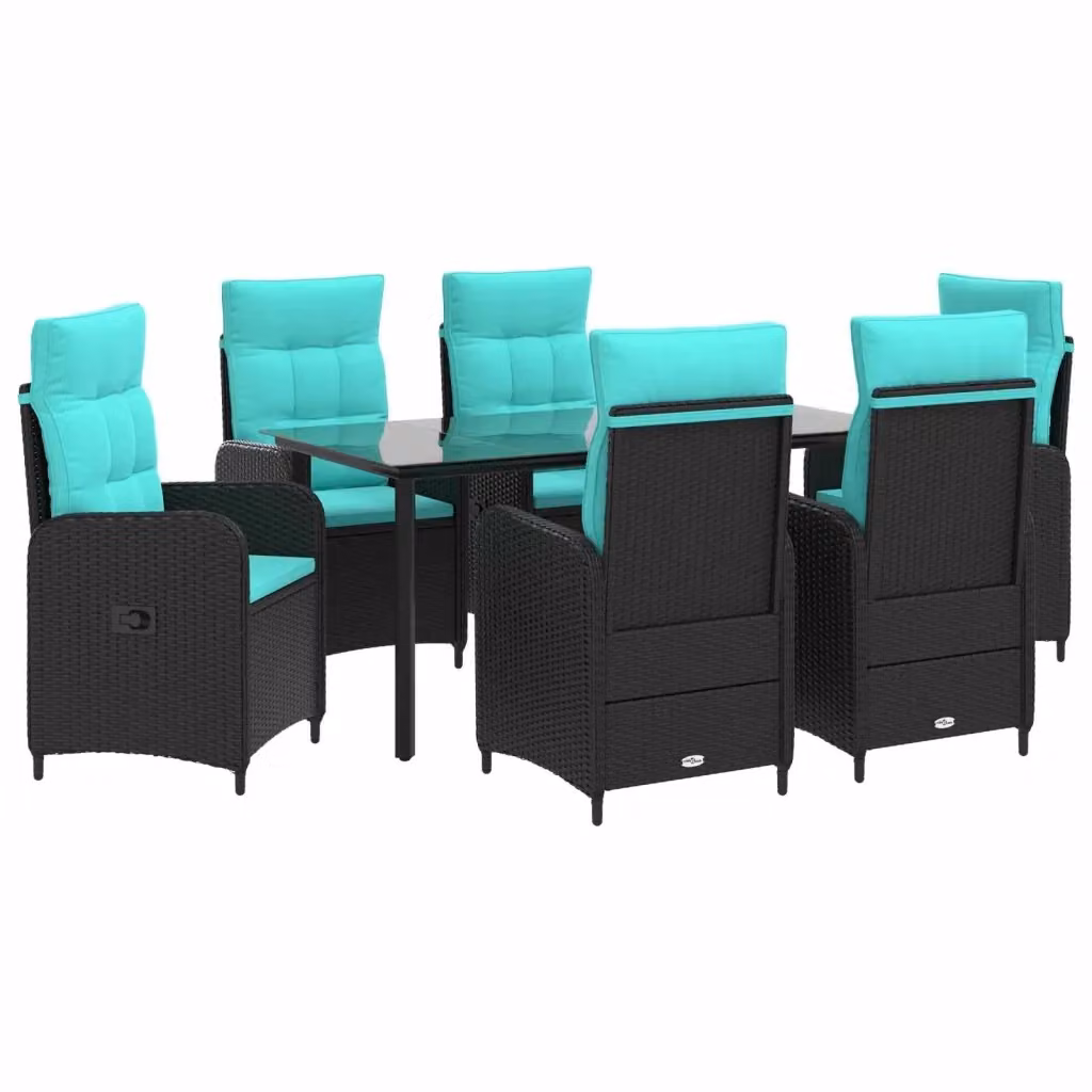 Set da pranzo per giardino e terrazza vidaXL in polyrattan da 7 pezzi, nero e turchese – 2