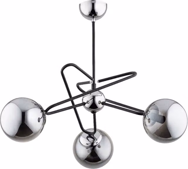 Lampadario a sospensione moderno Alfa in metallo e vetro nero e cromo con 3 lampadine E14