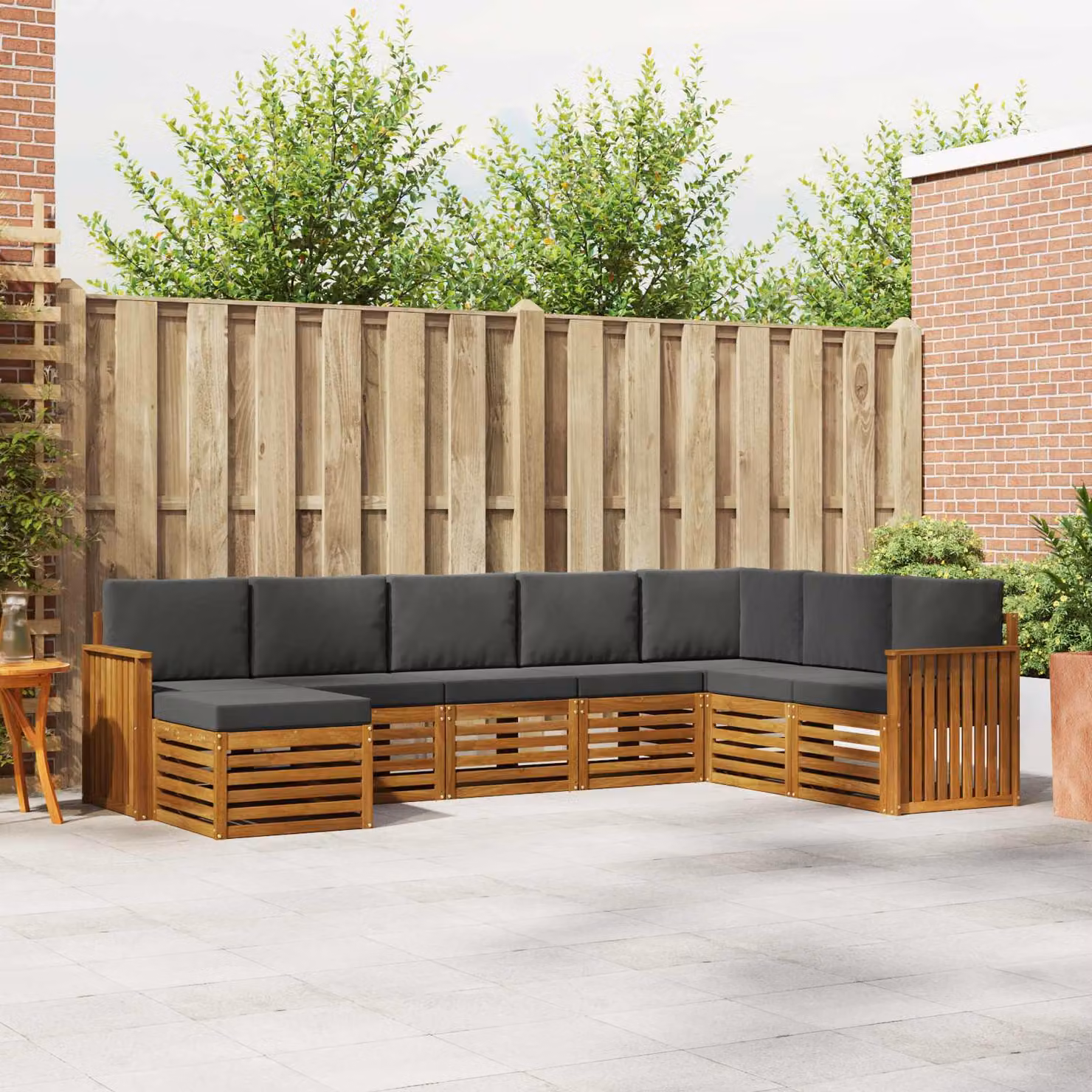 Set di divani da esterno vidaXL 8 pz in legno di acacia con cuscini, forma a L, colori marrone, beige e antracite