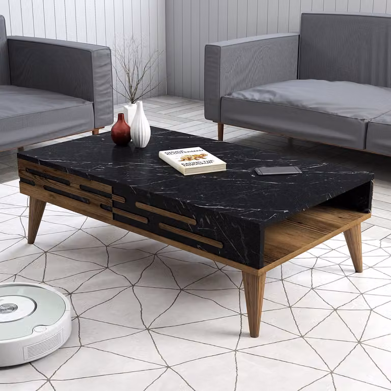 Skye Decor, Valensiya - Noce, Nero, Marmo, Tavolino, Noce, 100% PANNELLI DI PARTICELLE RIVESTITI IN MELAMMINA, 105 x 34,6 x 60 cm