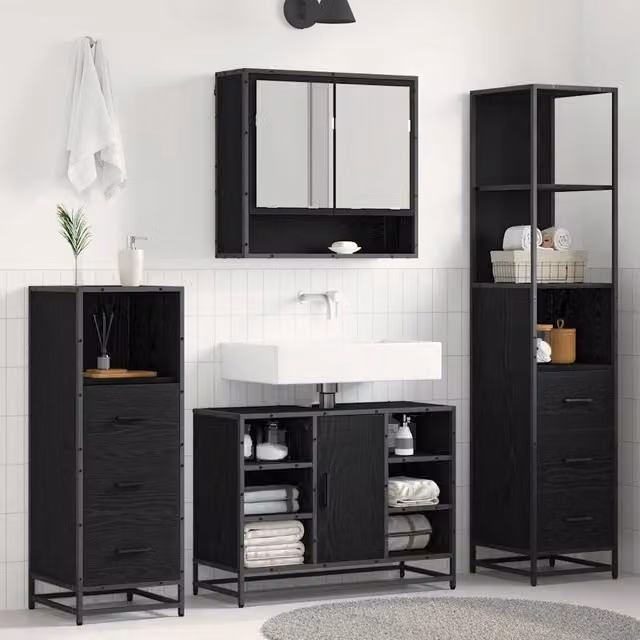 Set di mobili per il bagno 4 pz Rovere Nero 80 x 33 x 60 cm 3402338
