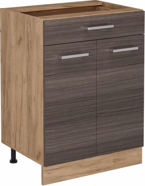 Mobiletto base per cucina Vicco R-Line Grigio nobile e Rovere dorato con cassetto, senza piano di lavoro, Larghezza: 60 cm