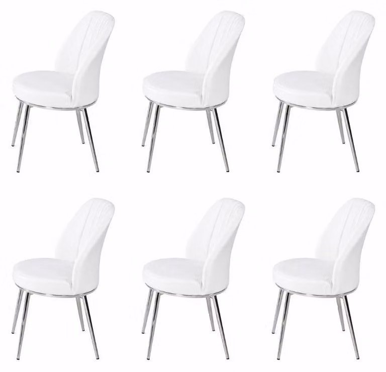 6 sedie, stile moderno, colore bianco, ideali per la sala da pranzo, versatili, confortevoli e imbottite