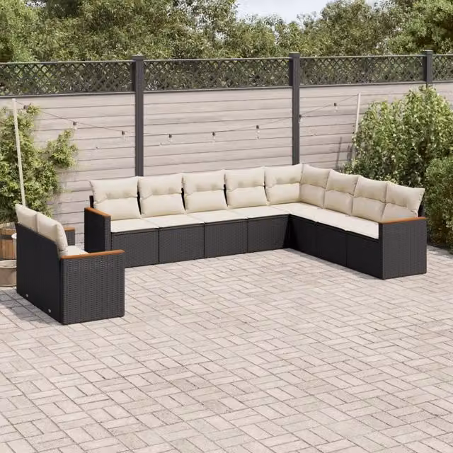 Set Divani da Giardino 10pz con Cuscini in Polyrattan Nero 3226112