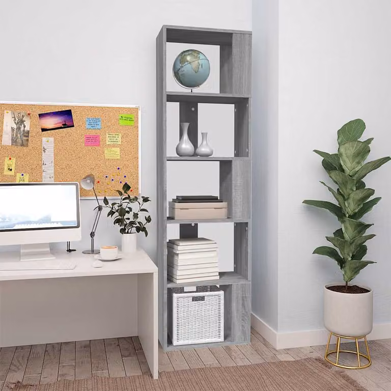 Libreria vidaXL Grigio Opaco in Legno Multistrato e MDF, L: 45 cm, P: 24 cm, H: 160 cm