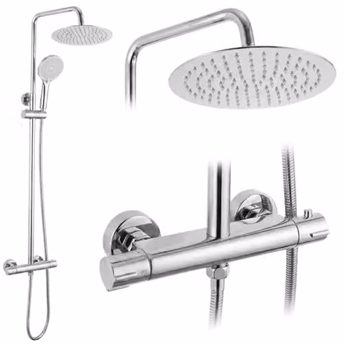 Rea - Set Doccia Lungo con termostato - Ottone, Abs - Cromo - 15 x 15 x 120,5 cm