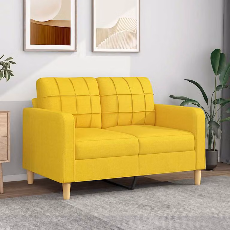 vidaXL Divano a 2 Posti Moderno in Tessuto Giallo con Struttura in Metallo per Soggiorno L: 138 cm, P: 80 cm, H: 77 cm