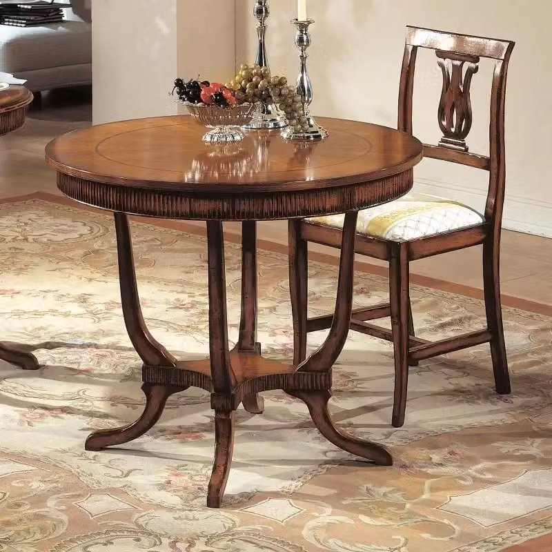 Tavolino rotondo inglese Bassano in legno massello intarsiato Mobili 2G L: 90 cm, P: 90 cm, H: 75 cm – 2