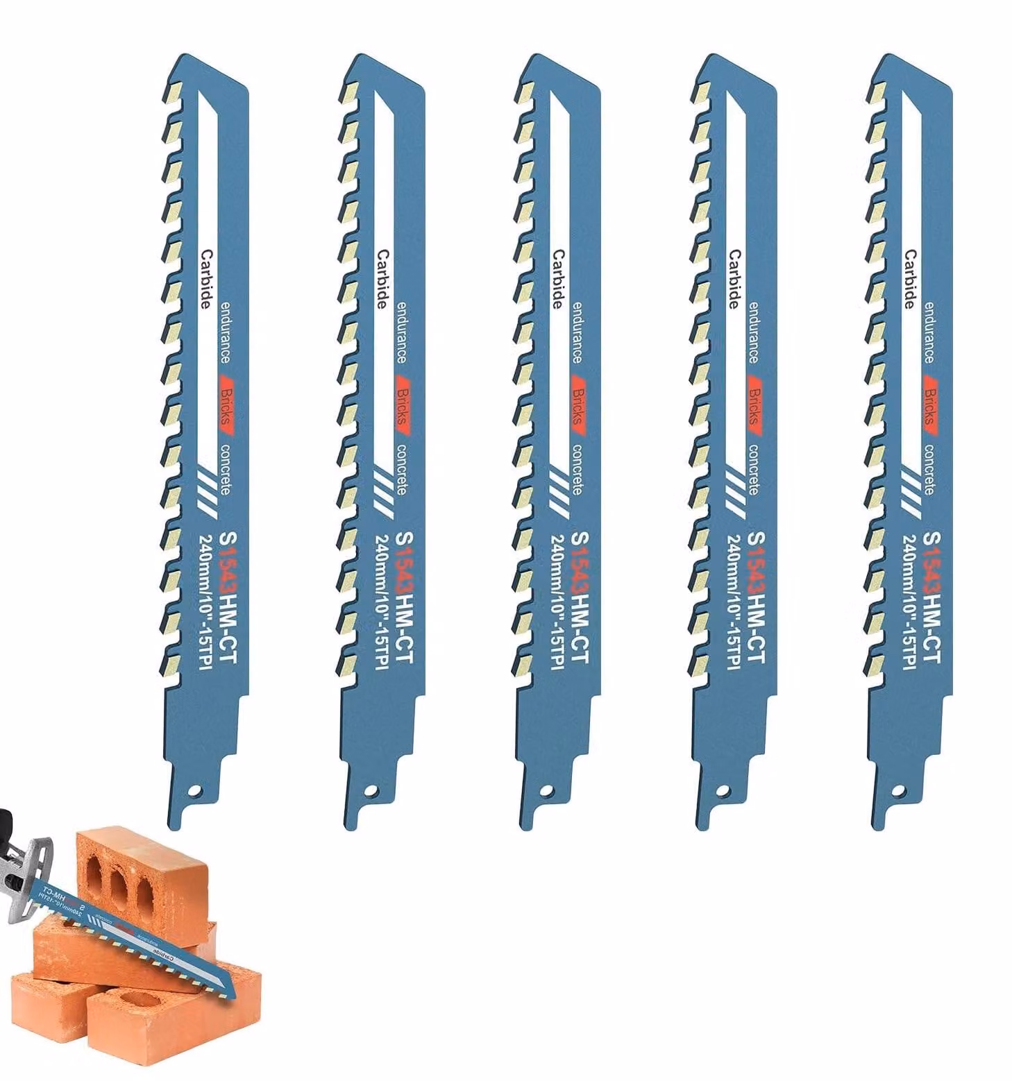 Set di 5 lame per seghetto alternativo da 25,4 cm, adatte per cemento e muratura