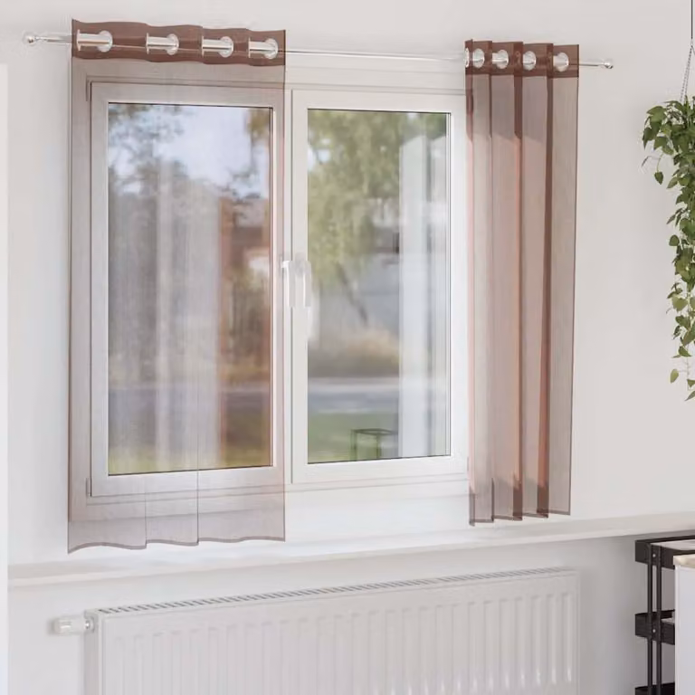 Set di 2 tende in voile semi-trasparenti vidaXL con occhielli, marrone, L 140 cm x H 140 cm