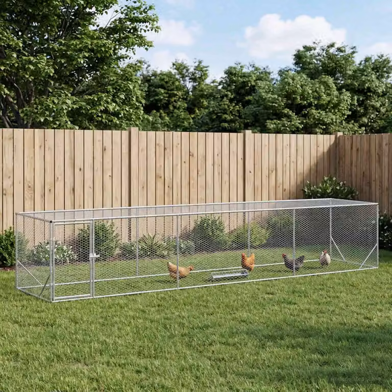 Pollaio vidaXL in acciaio zincato argento L 500 x P 100 x H 100 cm