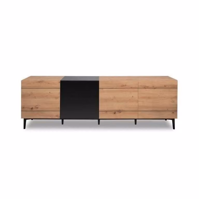 Calicosy - Credenza bassa 4 ante L200 cm - Decorazione legno e nero