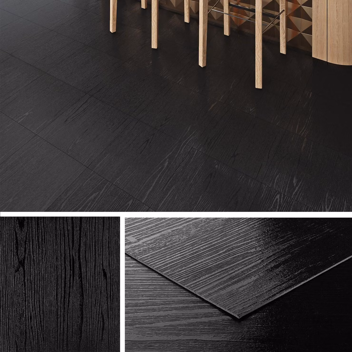 Piastrelle adesive pavimento - Effetto legno PVC nero - 30 x 30 cm - 4 piastrelle