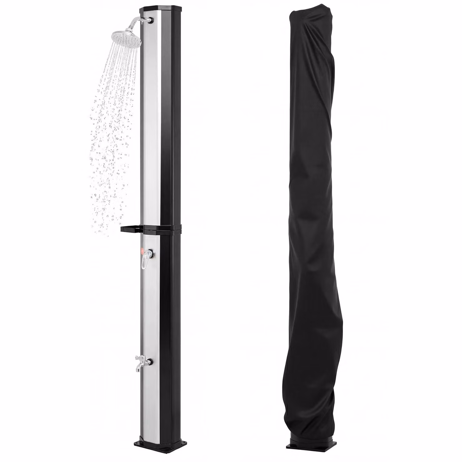 Doccia solare COSTWAY da 60 litri con copertura, doccia da giardino con ripiano, soffione a pioggia e rubinetto, acqua calda fino a 60 °C, doccia da piscina senza allacciamento elettrico
