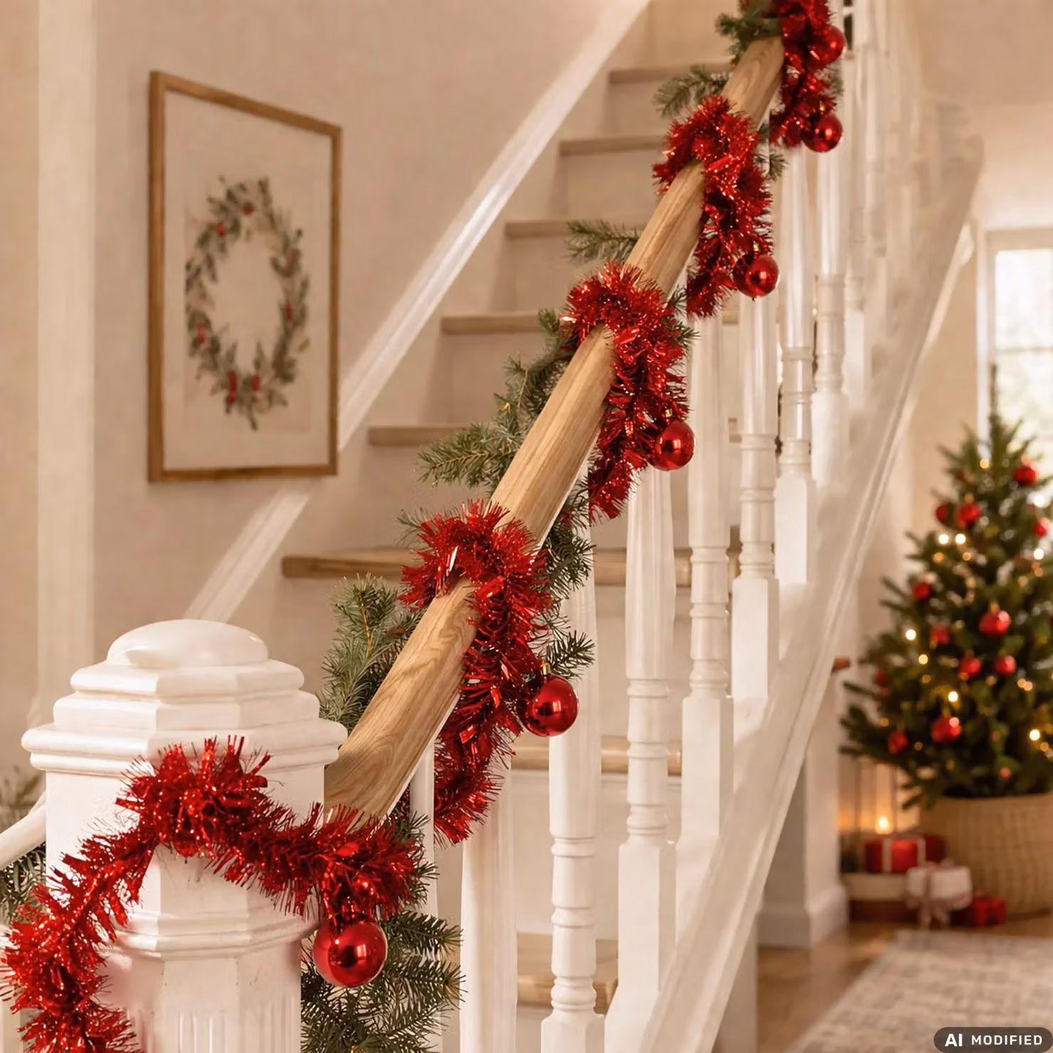 Ghirlanda Natalizia Rossa con Sfere Decorative VESTIAMO CASA, Lunghezza: 200 cm – 2