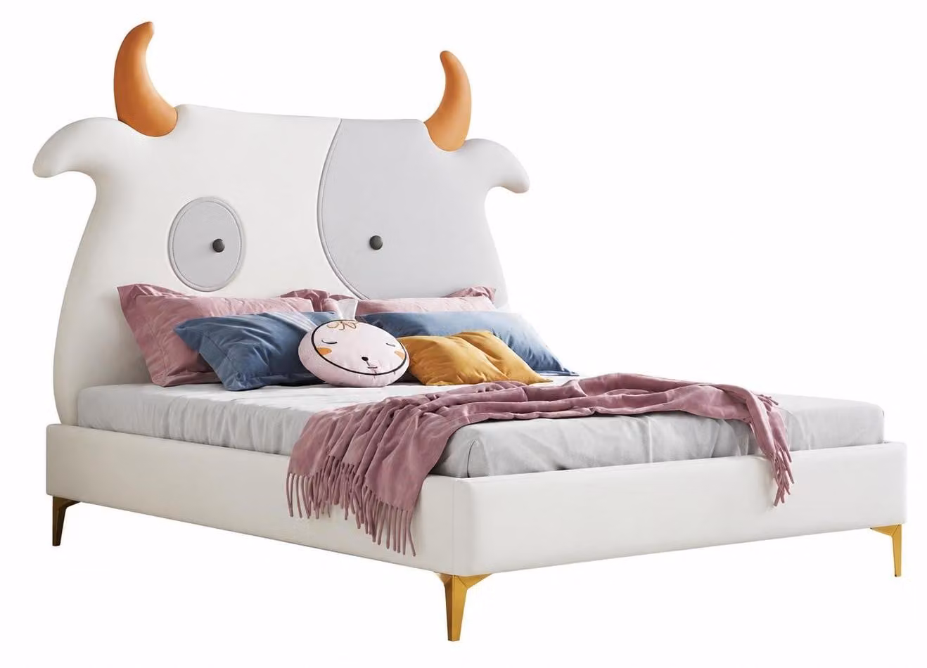 Letto per bambini bianco, in pelle di mucca, adatto a bambini di entrambi i sessi. Arredamento per bambini