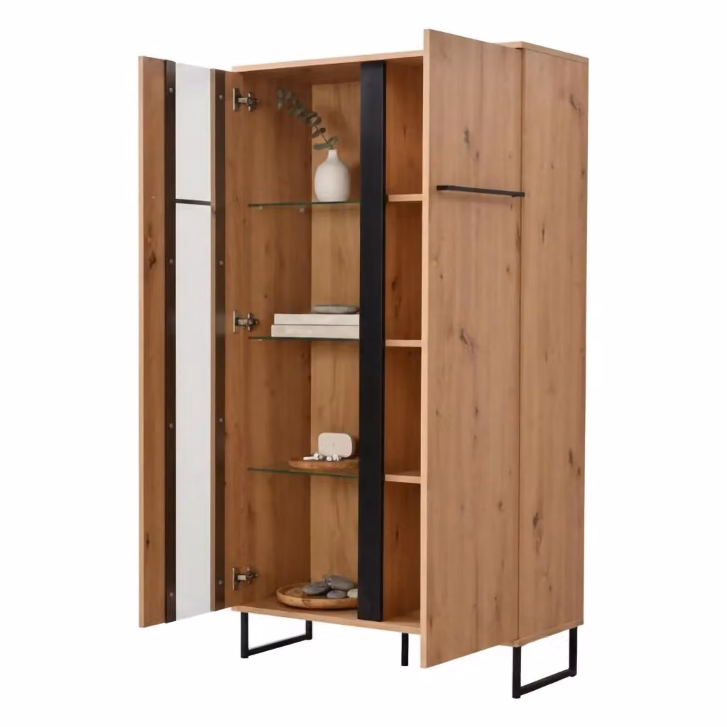 Mobile Espositore Vetrina Mentana DMORA con 6 Ripiani e Ante in Vetro, Colore Marrone Rovere, L: 84.5 cm, P: 35 cm, H: 153.5 cm – 2