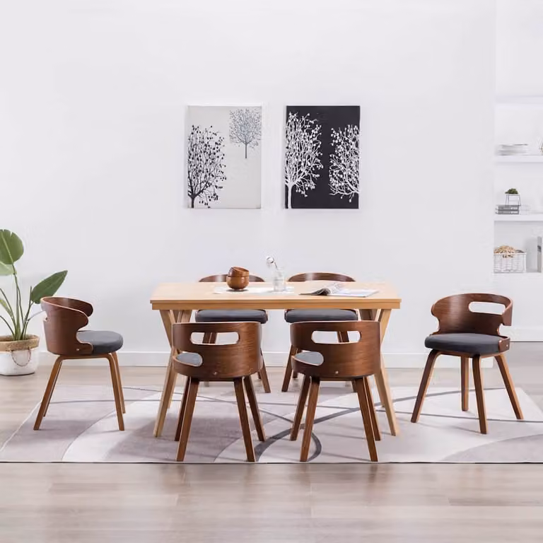 Set di 6 sedie da pranzo vidaXL in legno e tessuto, colore grigio scuro e marrone, stile moderno per cucina e sala da pranzo