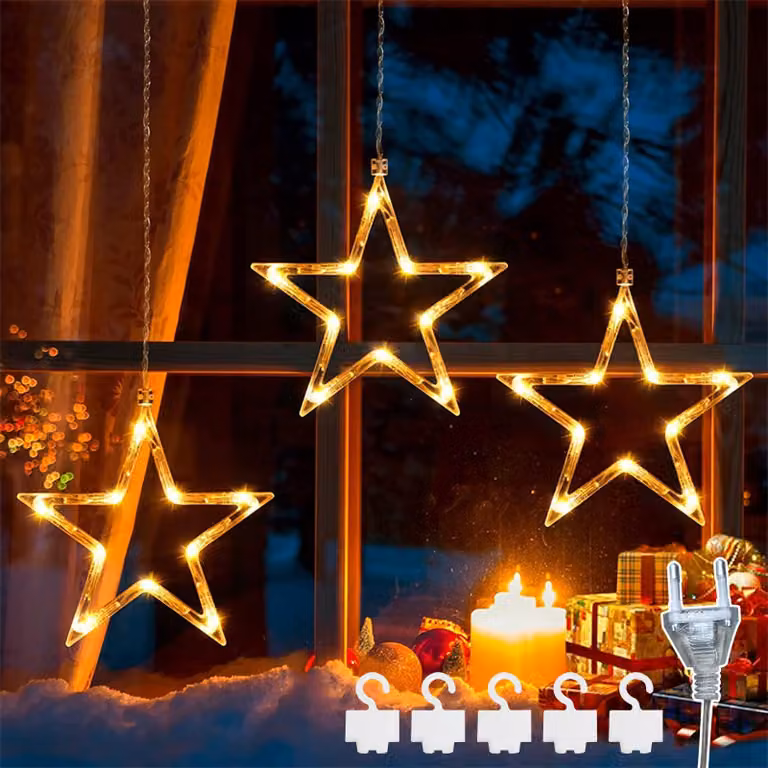 Set di 3 stelle LED, decorazioni natalizie, 8 modalità, grado di protezione IP44, 30 LED